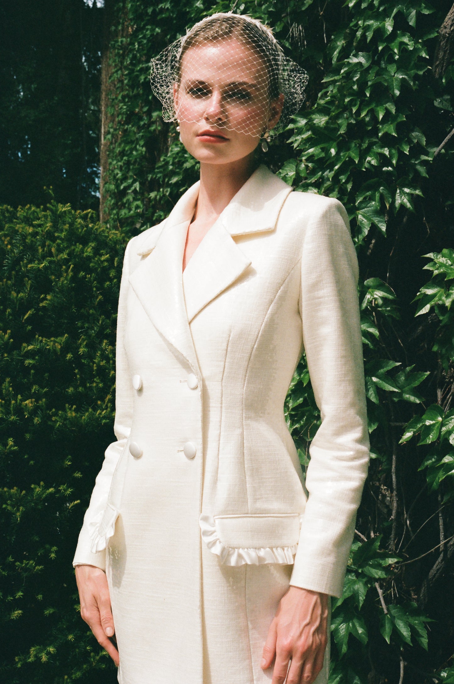 Eleanor Blazer Dress in Ivory Sequin Linen