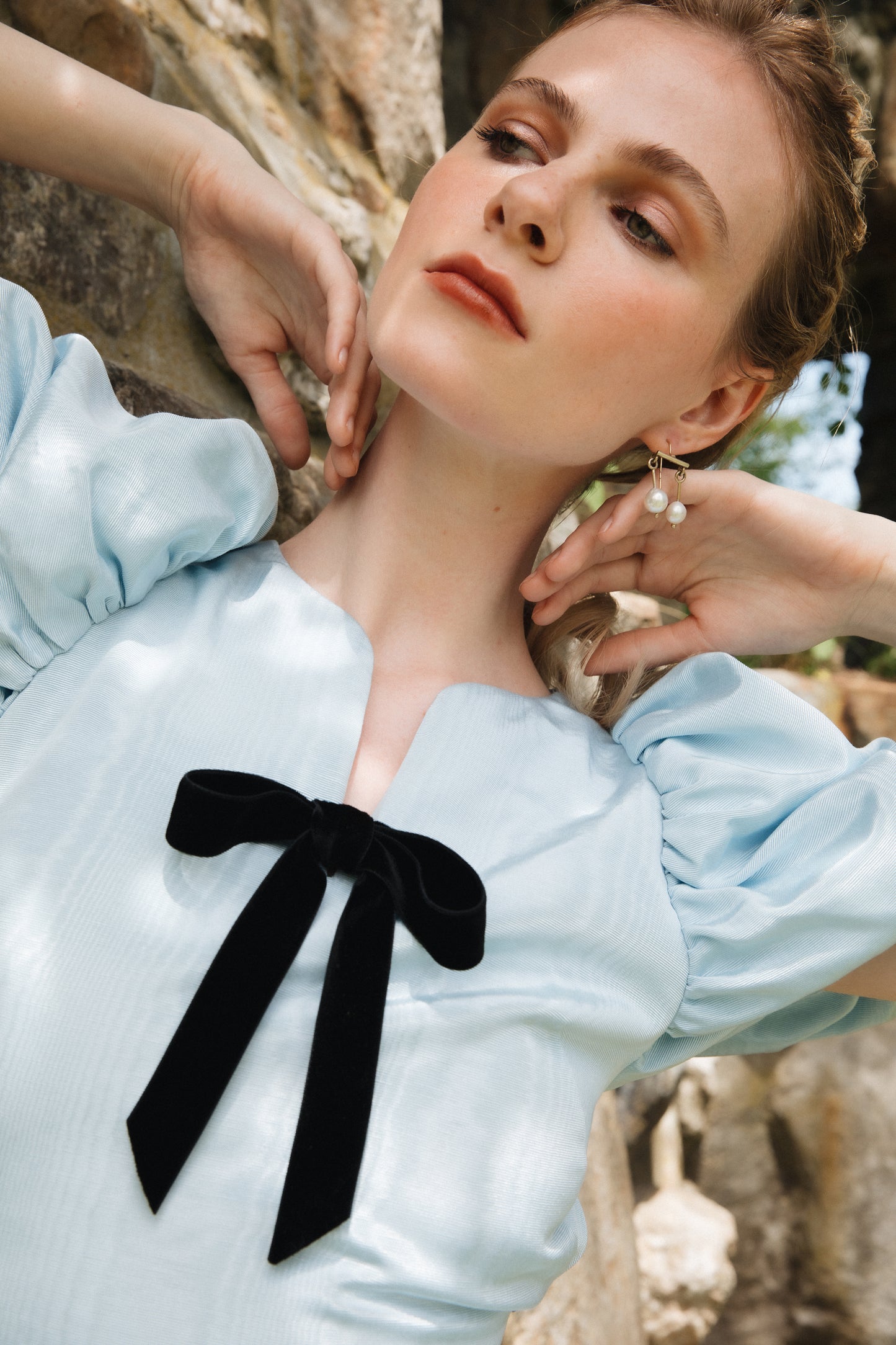 Freddie Blouse in Blue Moiré