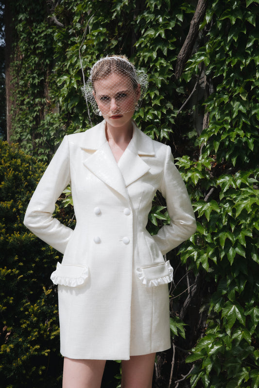 Eleanor Blazer Dress in Ivory Sequin Linen