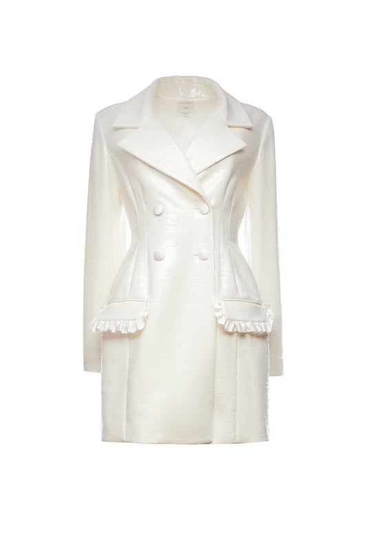 Eleanor Blazer Dress in Ivory Sequin Linen