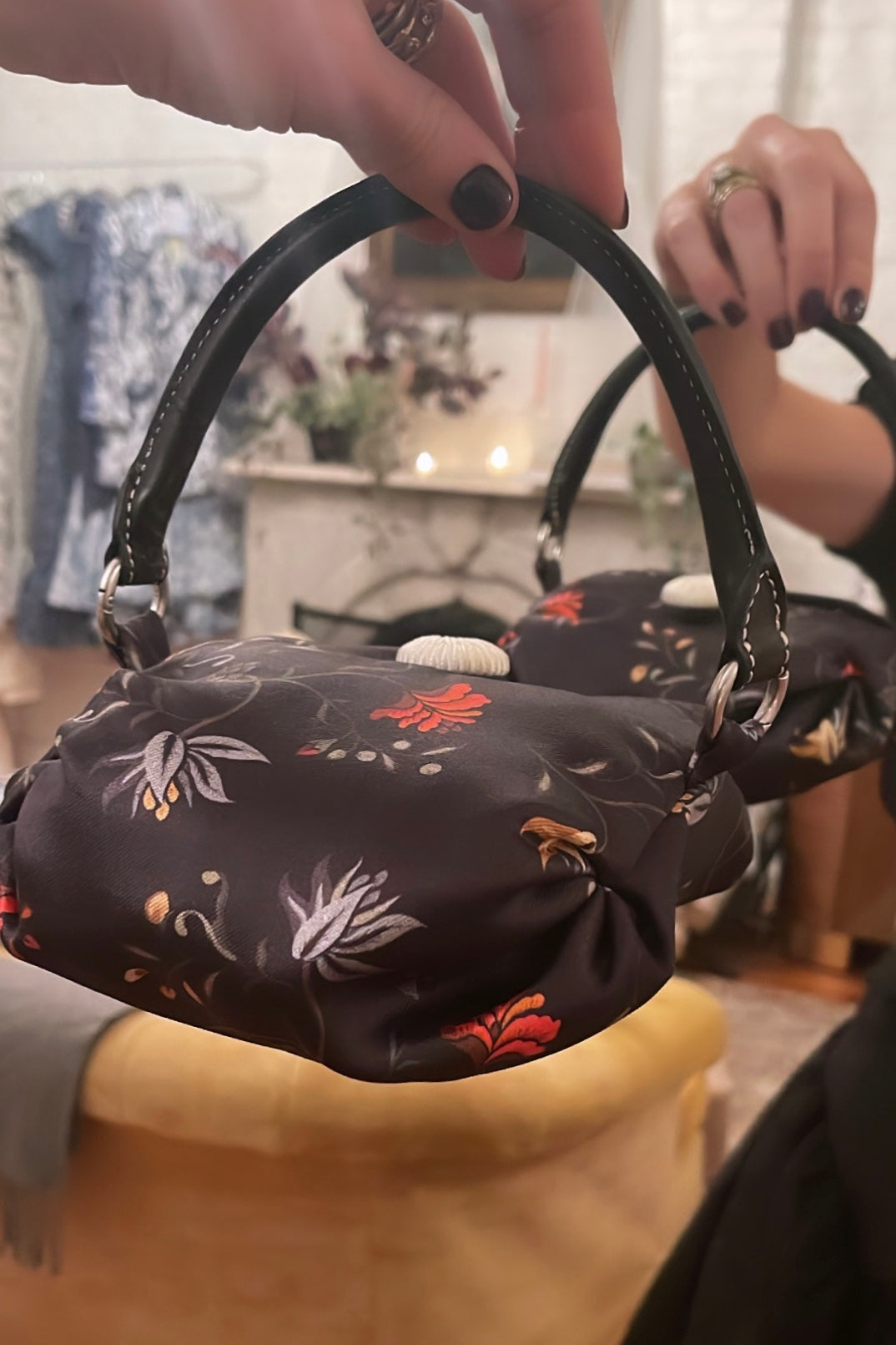 Dumpling Bag in Black Batik