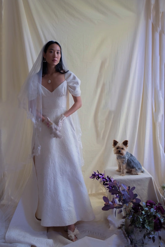 Allison Dress in Ivory Brocade