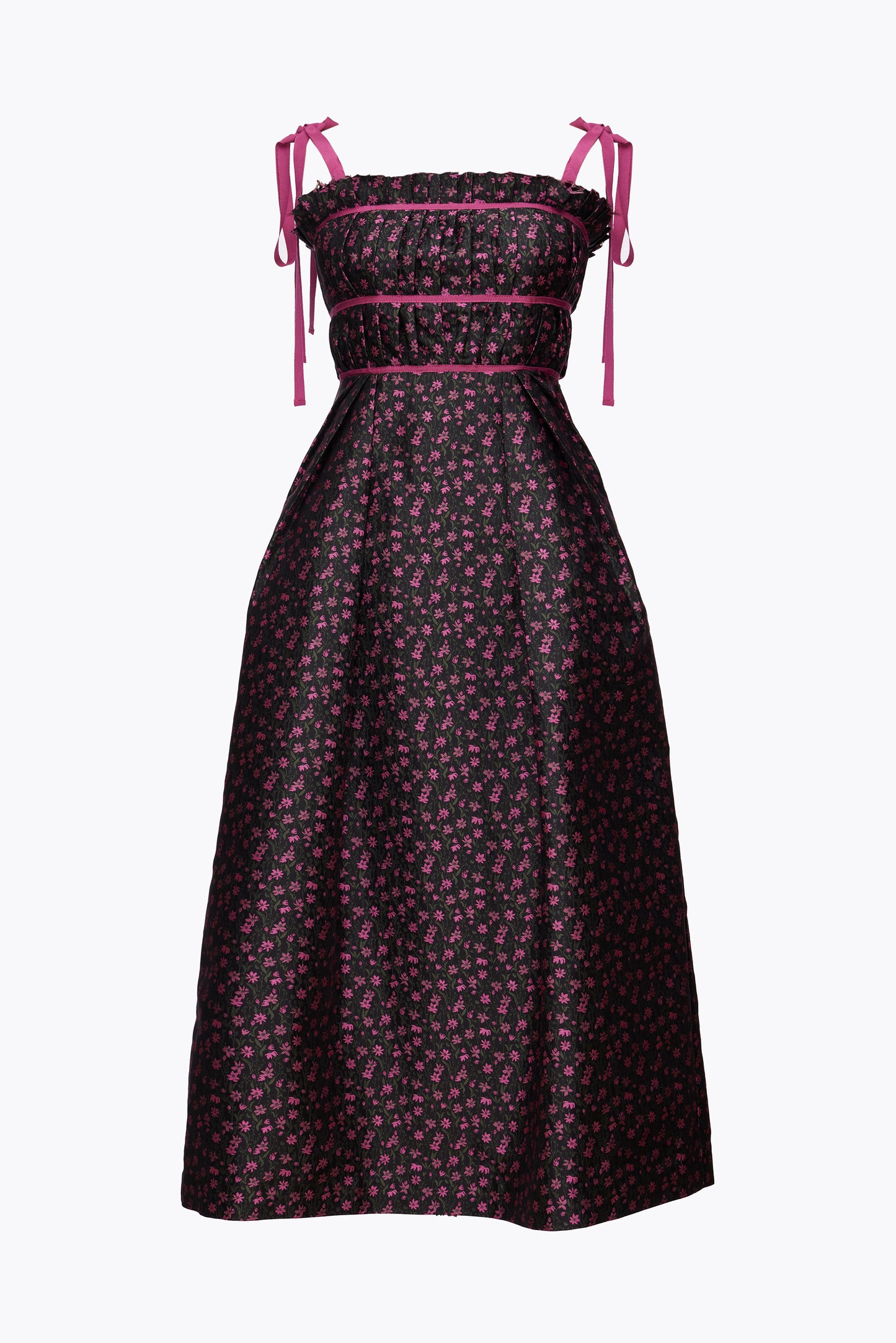 Willie Dress in Black and Pink Floral Jacquard