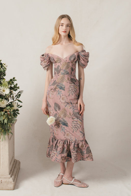 Serena Dress in Mauve Floral Batik